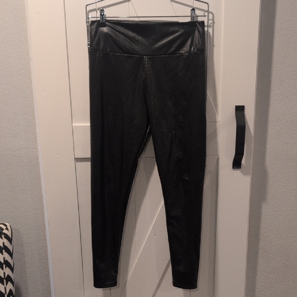 Tagoo Women's Lightweight Stretchy Black Faux Leather Leggings Pants Size Large